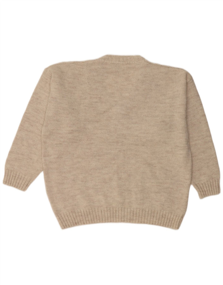 Vintage męski sweter z dekoltem w kształcie litery V, XL, beżowa wełna