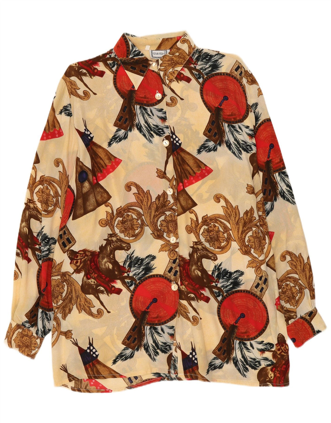 Damska bluzka koszulowa Swish Longline z abstrakcyjnym wzorem UK 10 Small Beige