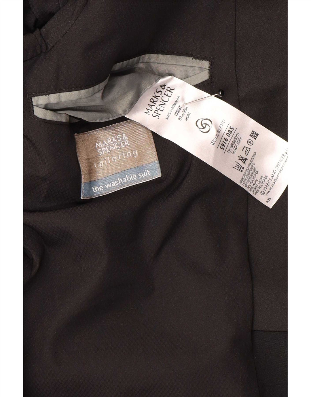 Marks & Spencer Męska marynarka zapinana na 1 guzik UK 38 Średnia czarna wełna