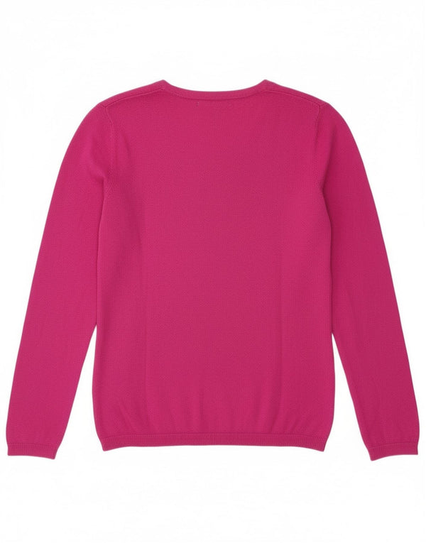 Tommy Hilfiger Womens V-Neck Jumper Sweater UK 10 Small Pink Cotton