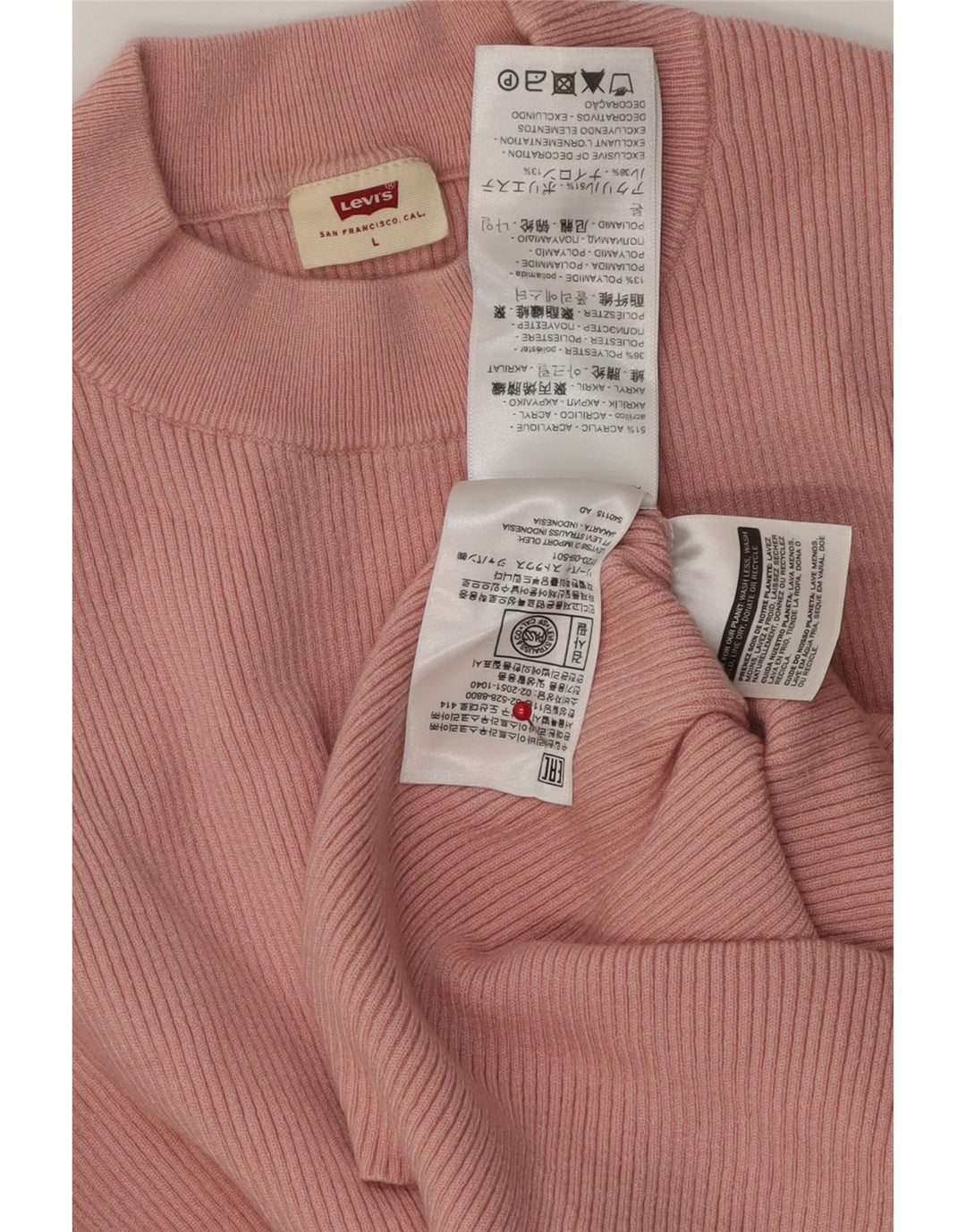 Damski krótki top Levi's z długim rękawem, UK 16, duży, różowy, akrylowy