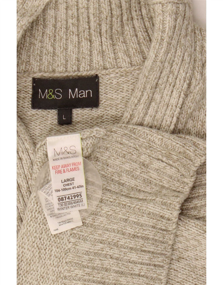 Marks & Spencer Męski sweter z szalowym dekoltem, duży, szary, akrylowy