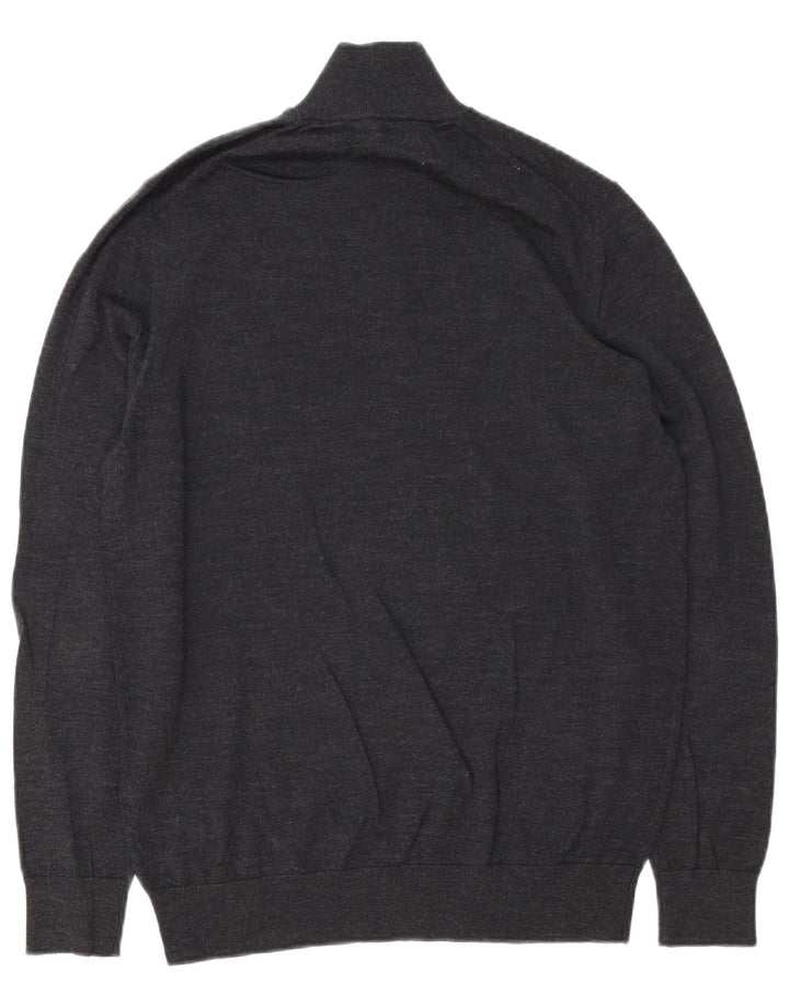 Męski sweter Marks & Spencer z zamkiem błyskawicznym i autografem, średnioszary