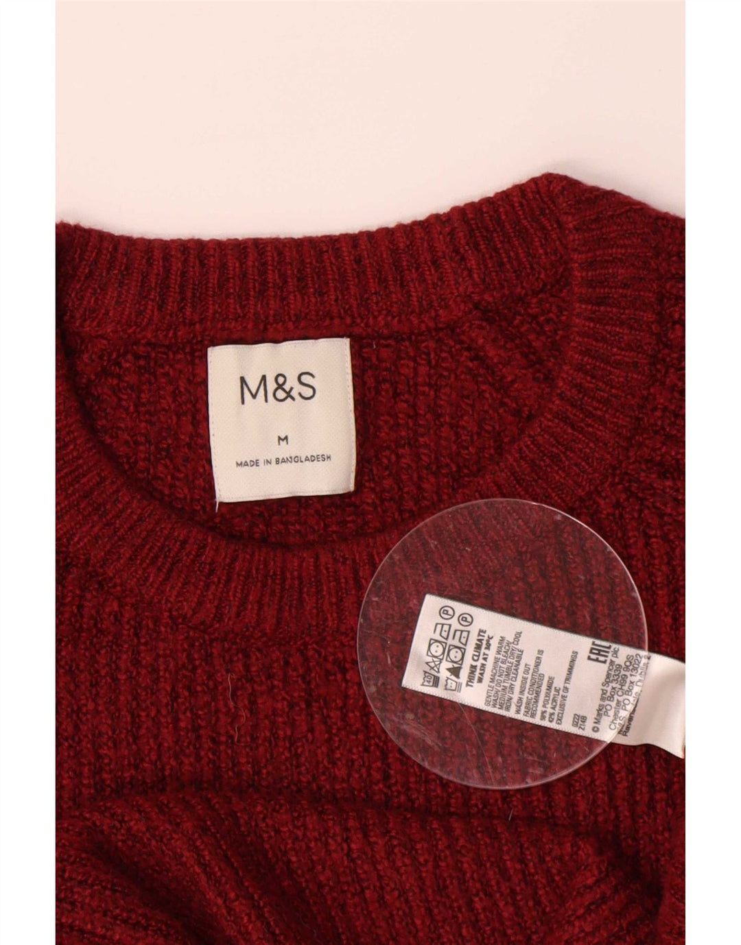 Marks & Spencer Męski sweter z okrągłym dekoltem, średni bordowy poliamid