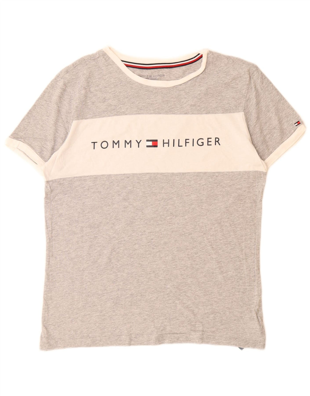 Męski T-shirt TOMMY HILFIGER z grafiką, mały, szary, bawełniany w bloki kolorów
