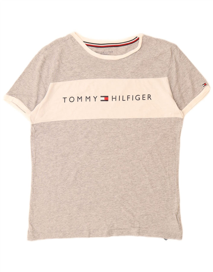 Męski T-shirt TOMMY HILFIGER z grafiką, mały, szary, bawełniany w bloki kolorów