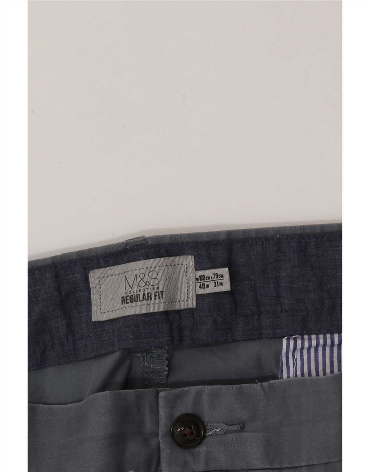 Męskie spodnie chino o regularnym kroju Marks & Spencer W40 L31, niebieska bawełna
