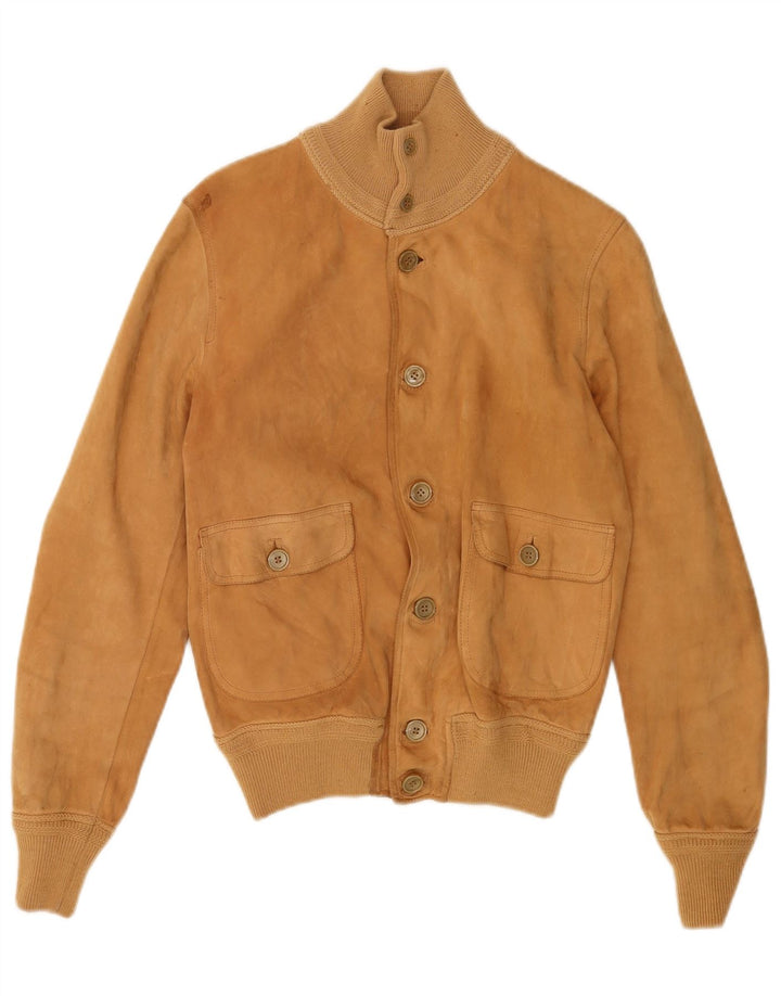 Vintage męska zamszowa kurtka bomber UK 36 mała brązowa skóra