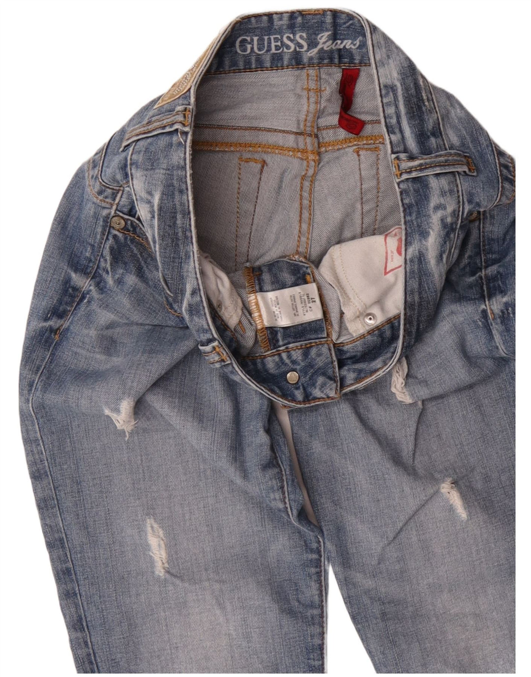Damskie jeansy Guess w trudnej sytuacji W27 L27 z niebieskiej bawełny