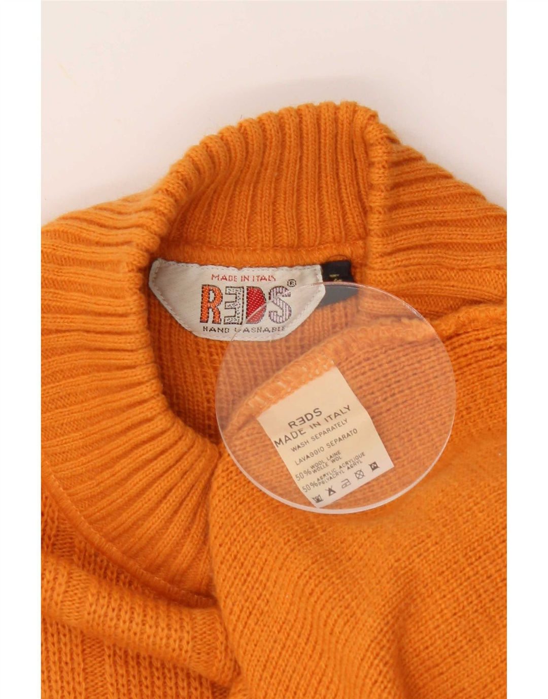 Męski sweter z golfem REDS, średniej wielkości pomarańczowa, geometryczna wełna