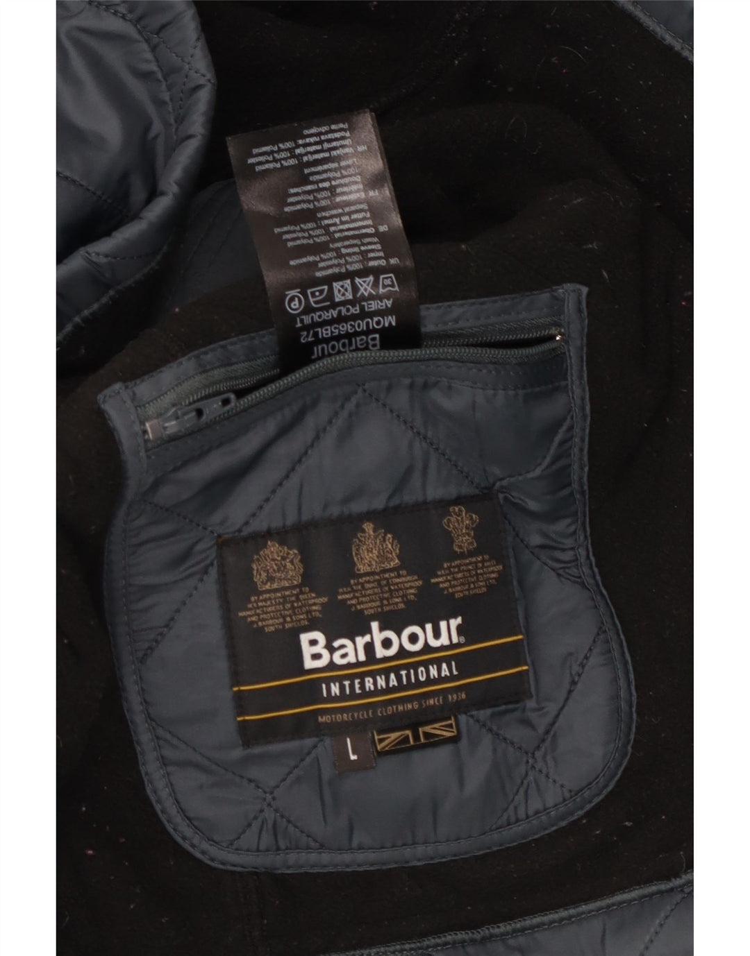 Męska pikowana kurtka BARBOUR UK 40, duża granatowa, poliamidowa