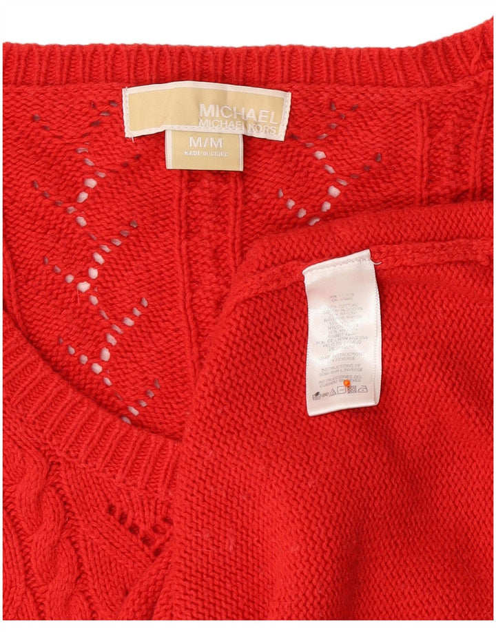 MICHAEL KORS Damski sweter z rękawem 3/4 i dekoltem w łódkę UK 12 Średni czerwony