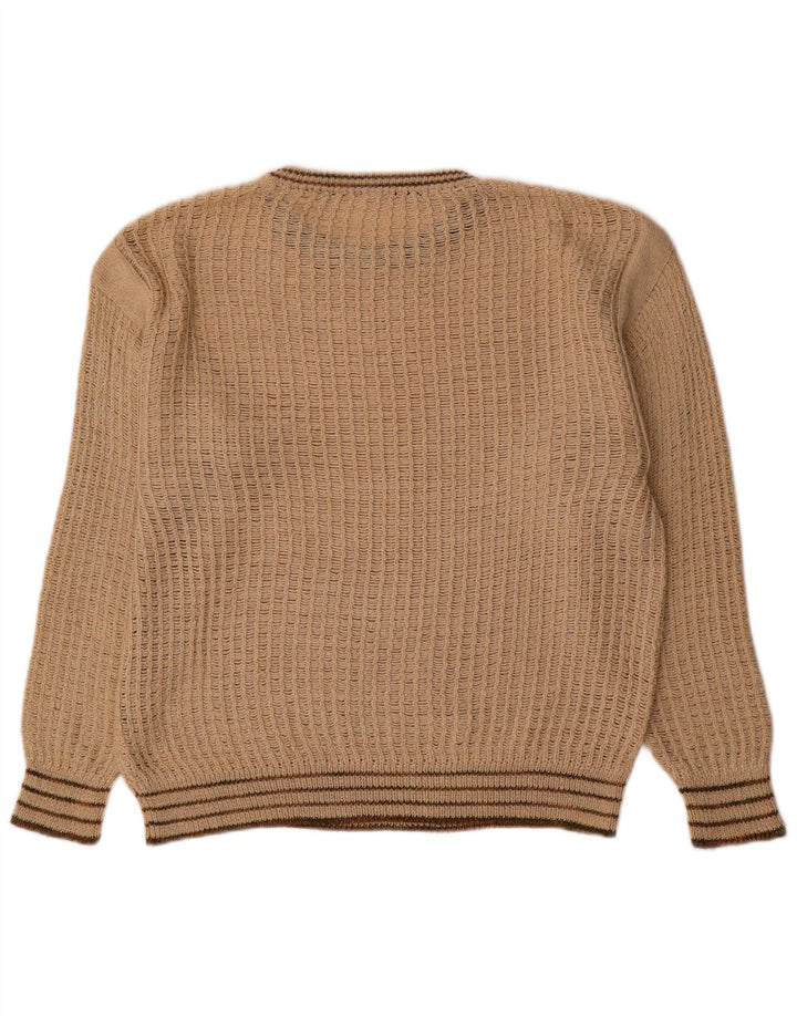 Vintage męski sweter z dekoltem w łódkę, w średnie beżowe paski