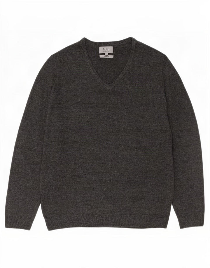 Marks & Spencer Męski sweter z dekoltem w kształcie litery V, duży, szary, kaszmirowy