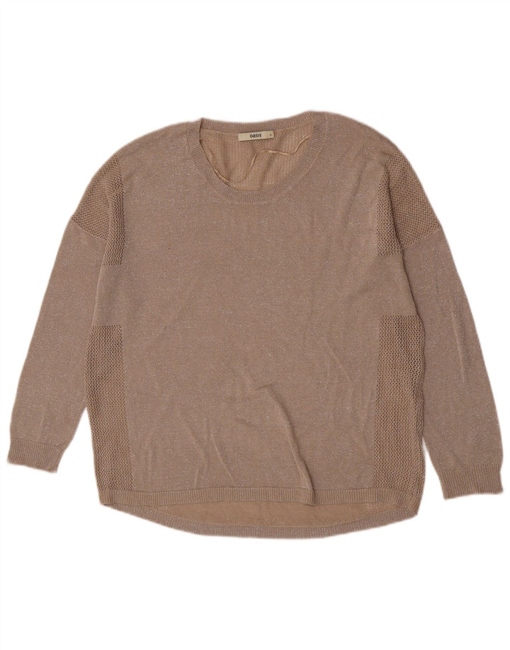 Damski sweter oversize Oasis z dekoltem w łódkę, UK 14, średni beż nakrapiany