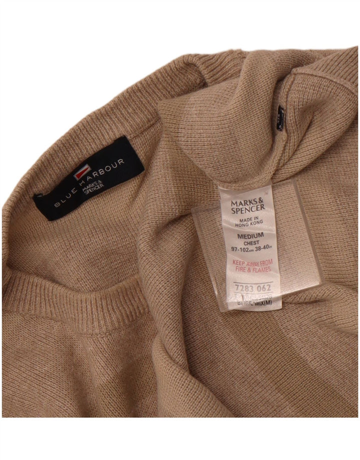 Marks & Spencer Męski sweter z okrągłym dekoltem, średnio beżowy, bawełniany