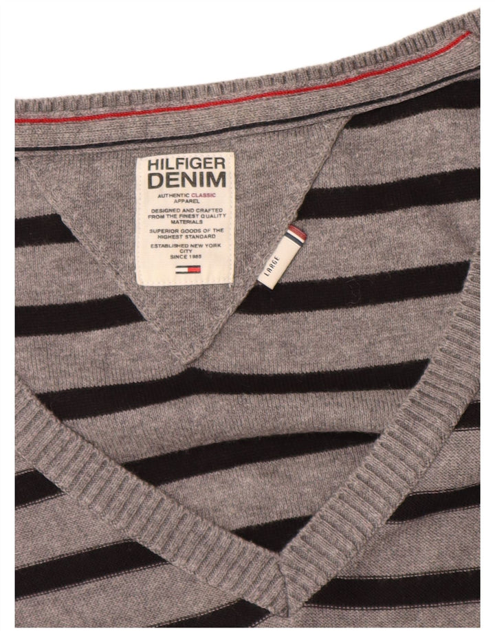 Damska sukienka sweterkowa z rękawem 3/4 TOMMY HILFIGER UK 14 w duże szare paski