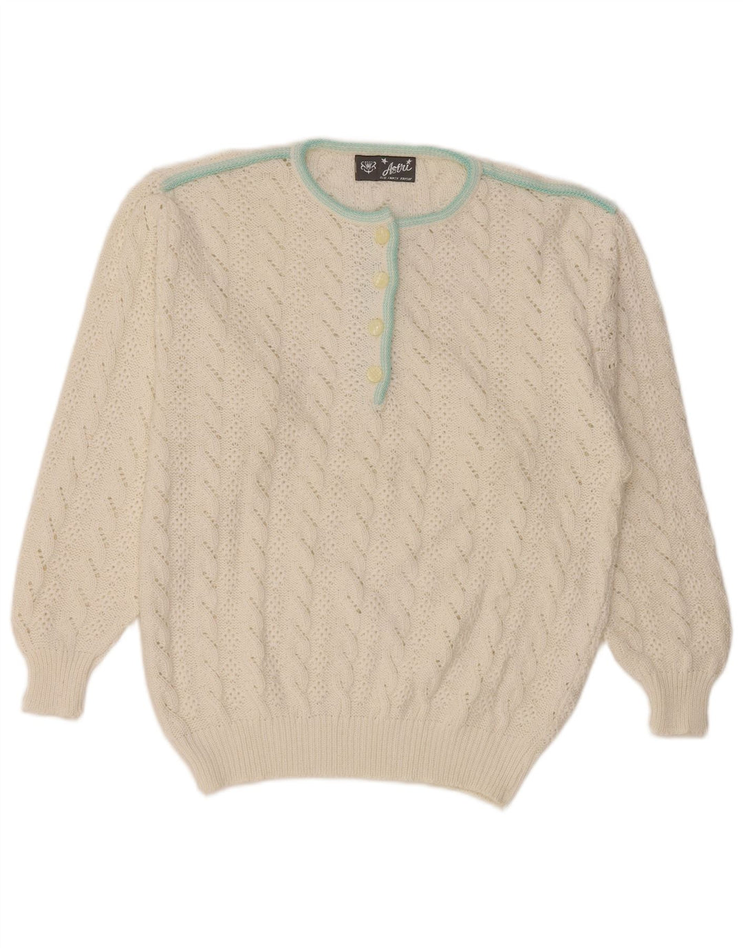 Damski sweter z okrągłym dekoltem w stylu VINTAGE IT 46, duży, biały, bawełniany