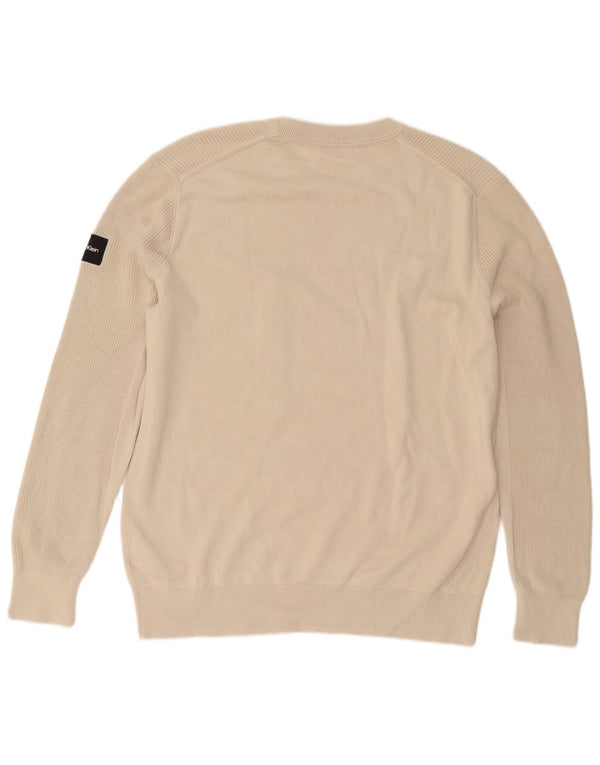 Męski sweter z okrągłym dekoltem Calvin Klein XL, beżowy, bawełniany