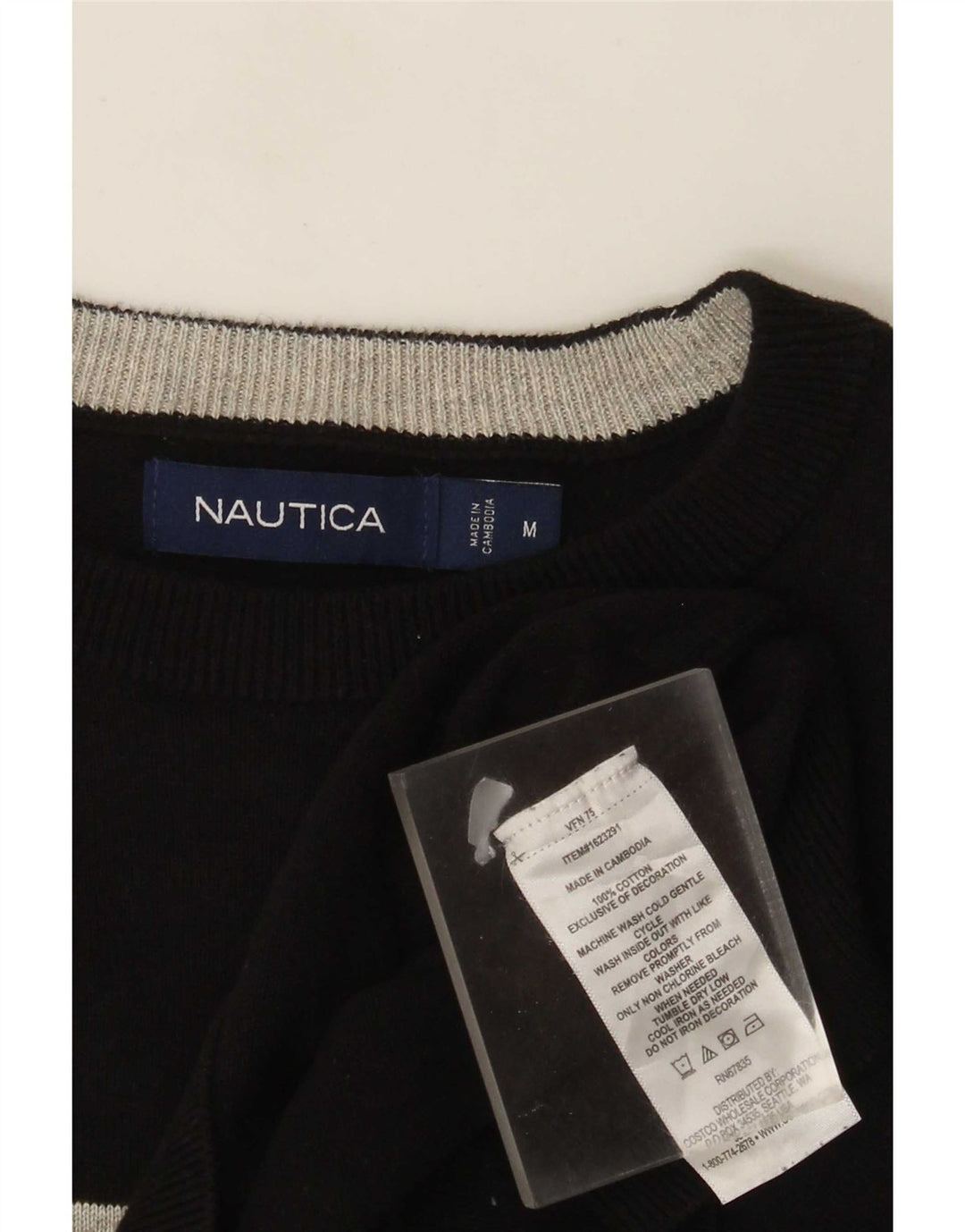 Męski sweter Nautica z okrągłym dekoltem, bawełniany, w średnie czarne paski