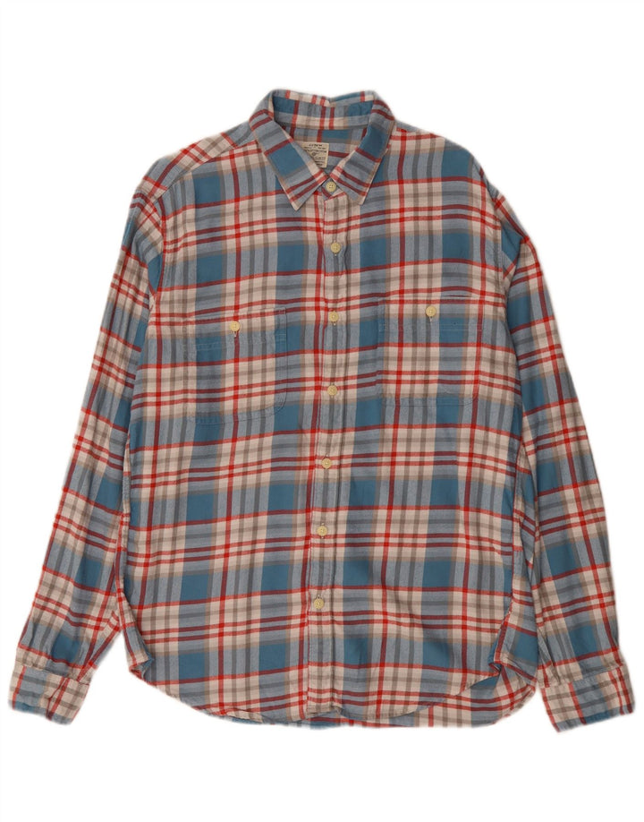 J. CREW Męska koszula flanelowa slim fit, duża, bawełniana w niebieską kratkę