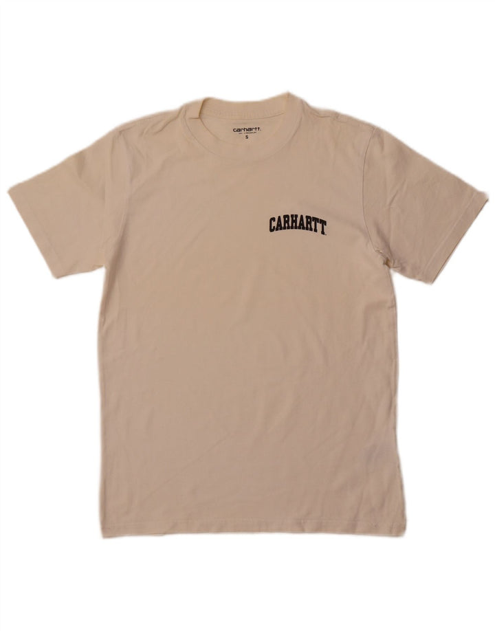 Męski T-shirt z grafiką CARHARTT, mały, złamanej bieli, bawełniany