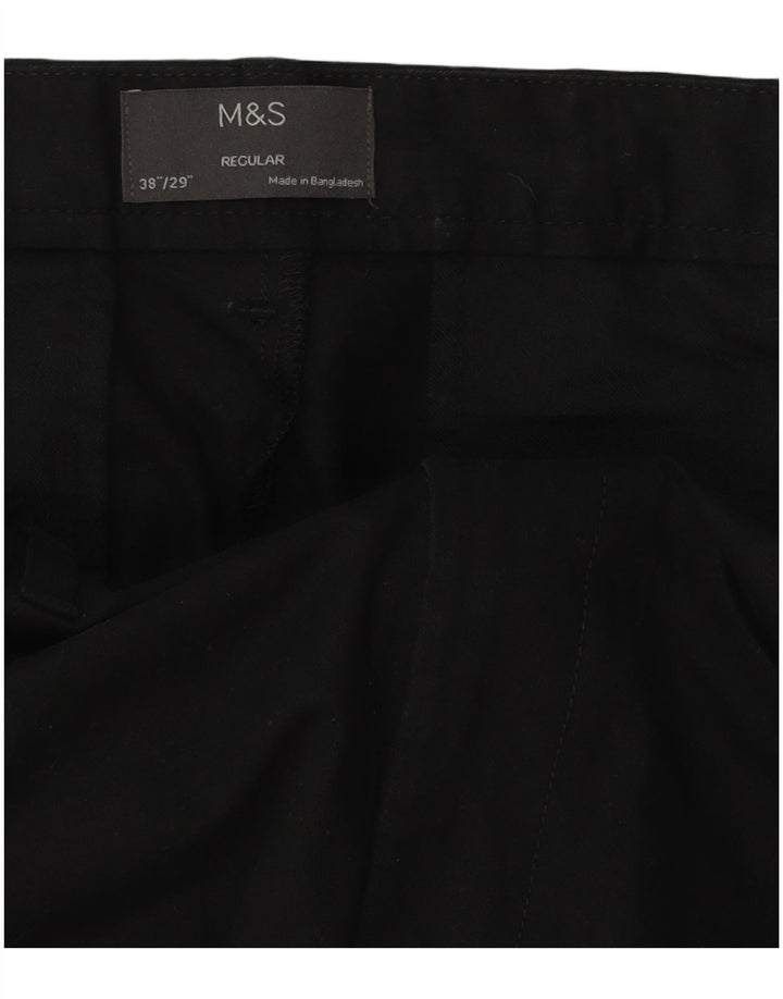 Męskie spodnie chino o regularnym kroju Marks & Spencer W38 L29, czarne, bawełniane