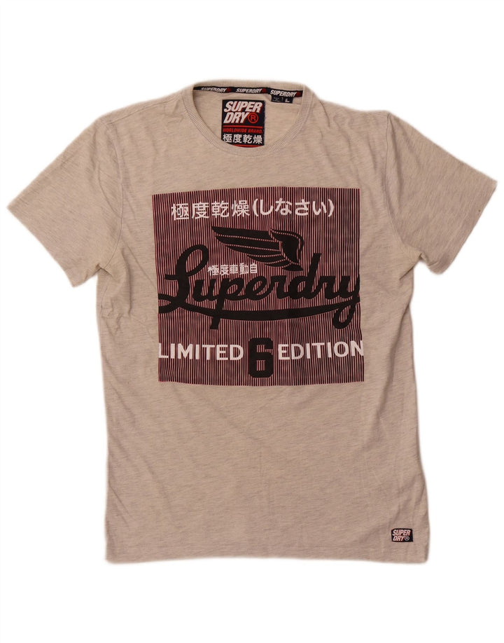 Męski T-shirt z grafiką Superdry z limitowanej edycji, duży, szary, bawełniany
