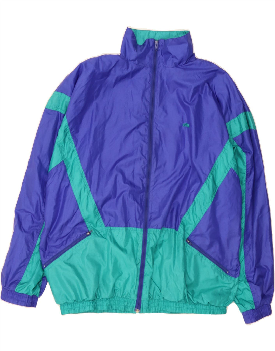 ETIREL Mens Rain Jacket UK 44 2XL Blue Colourblock Nylon Vintage Etirel and Second-Hand Etirel from Messina Hembry 