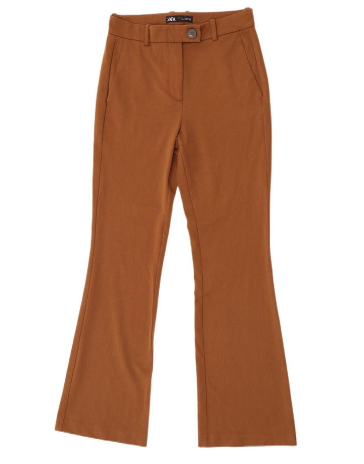 Spodnie damskie Zara Flare Chino, małe W26 L32, brązowe, poliestrowe