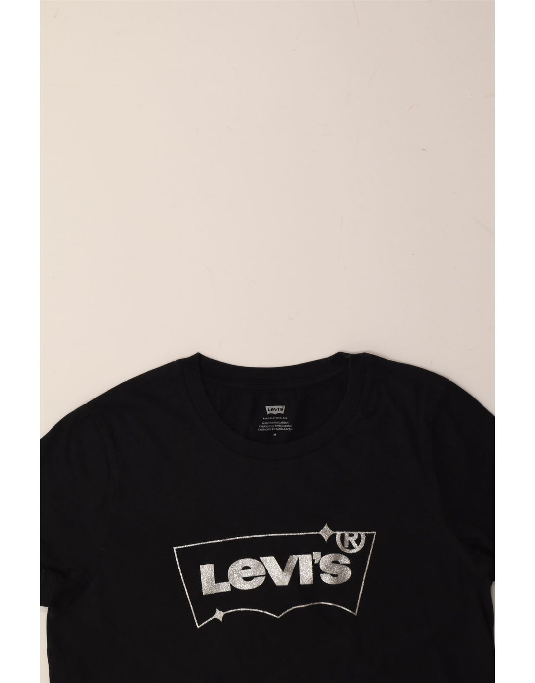 LEVI'S Womens Graphic T-Shirt Top UK 12 Medium Black Cotton Vintage Levi's and Second-Hand Levi's from Messina Hembry 