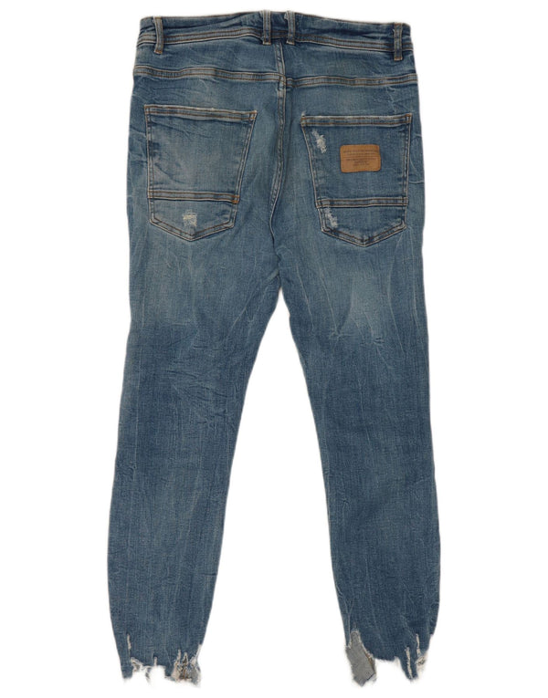 Zara Męskie jeansy Skinny Distressed Cropped EU 42 Large W32 L25 Niebieskie bawełniane