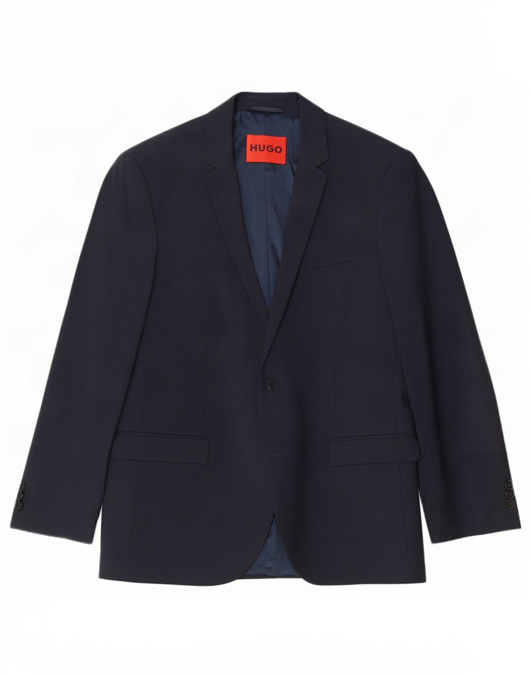 Męska marynarka zapinana na 2 guziki Hugo Boss UK 54 2XL Granatowa dziewicza wełna