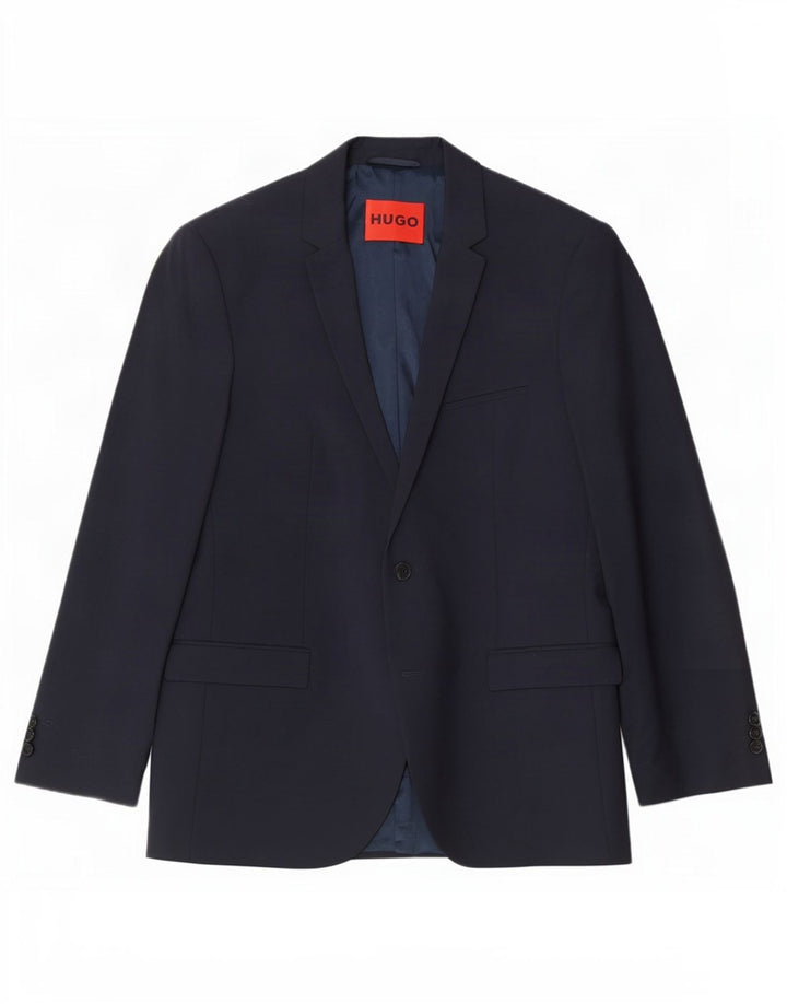 Męska marynarka zapinana na 2 guziki Hugo Boss UK 54 2XL Granatowa dziewicza wełna