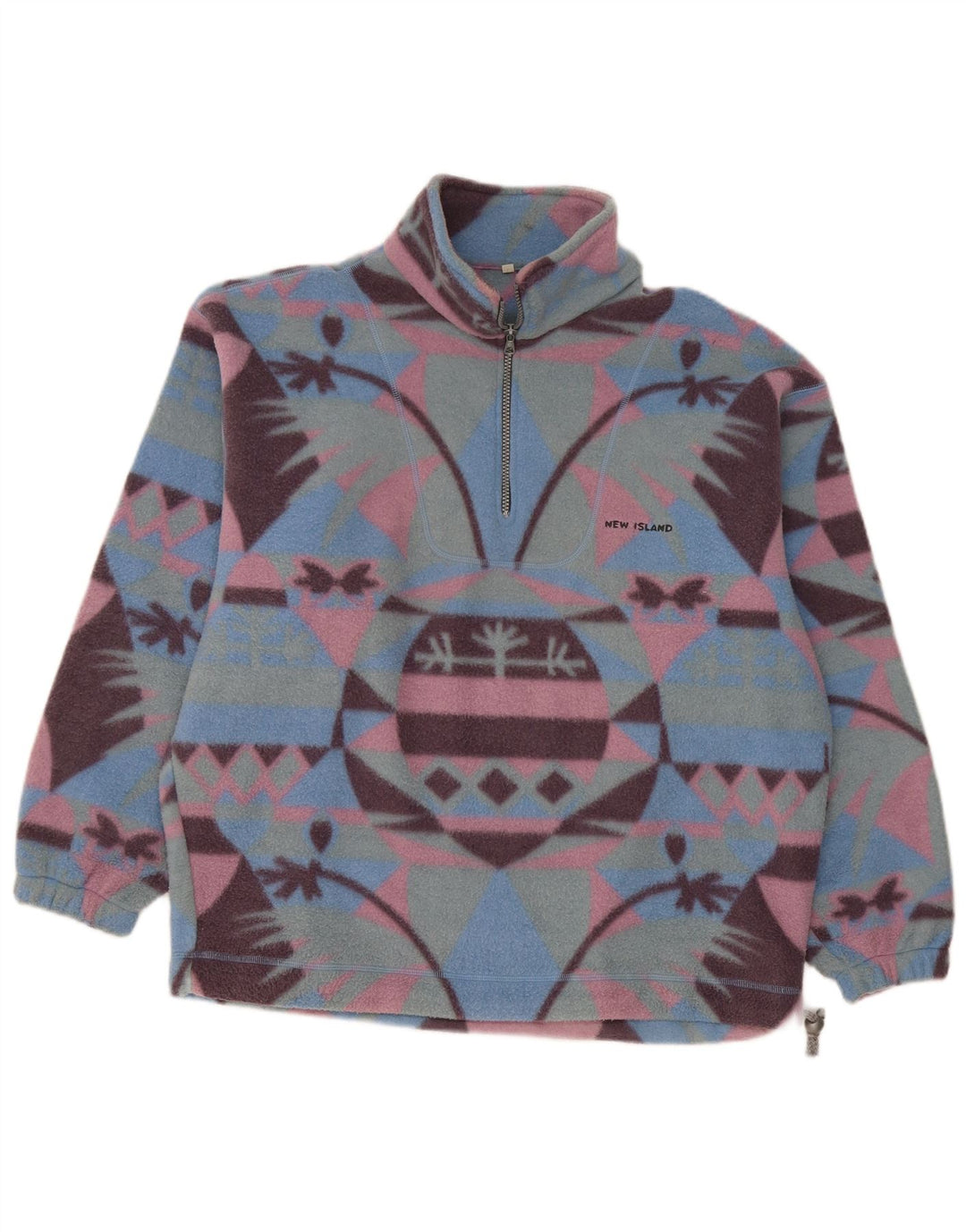 Vintage męski sweter polarowy z zamkiem błyskawicznym, duży, wielokolorowy Fair Isle