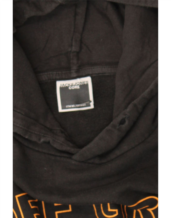 JACK & JONES Mens Graphic Hoodie Jumper Medium Black Cotton Vintage Jack & Jones and Second-Hand Jack & Jones from Messina Hembry 