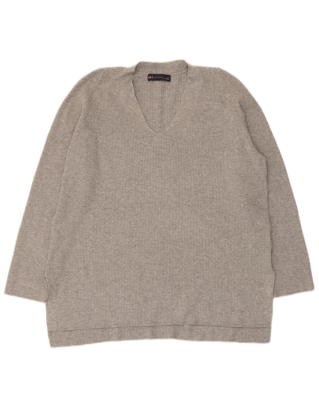 Sweter damski Marks & Spencer z dekoltem w kształcie litery V, UK 14, duży, szary, wiskoza