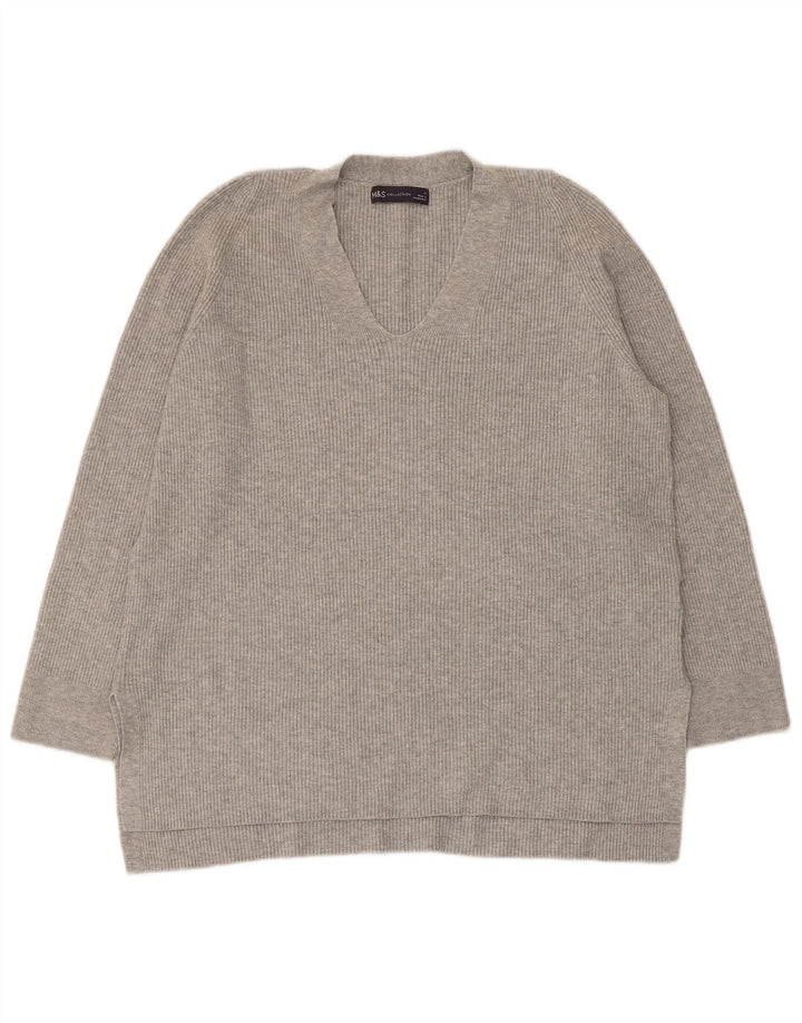Sweter damski Marks & Spencer z dekoltem w kształcie litery V, UK 14, duży, szary, wiskoza