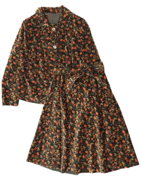 Vintage damski aksamitny 2-częściowy zestaw spódnic UK 12 Medium W25 Green Floral