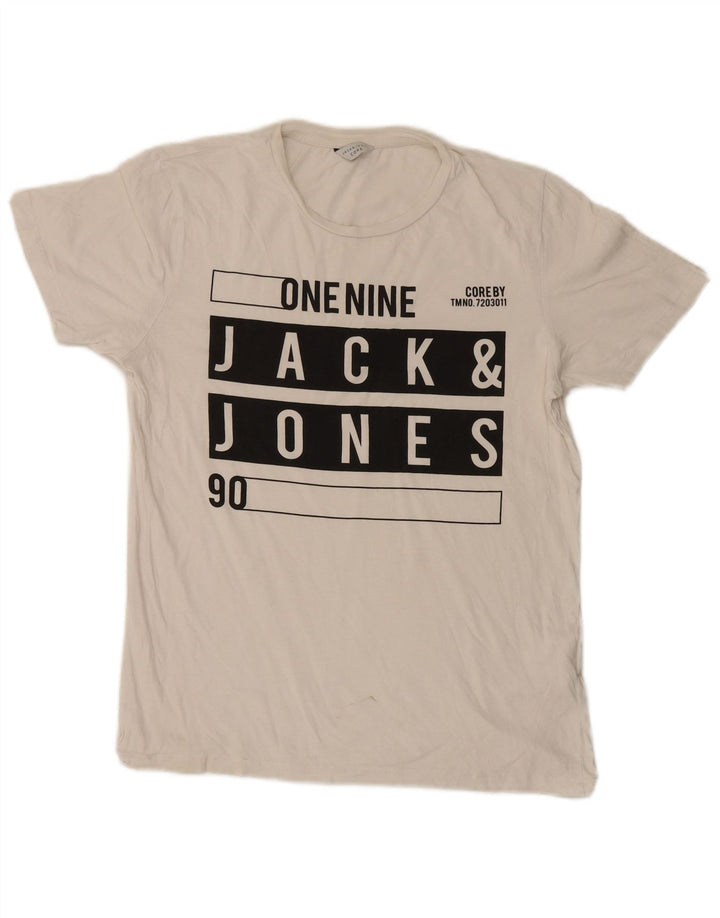 Męska koszulka z grafiką Jack & Jones, średnia, biała bawełna