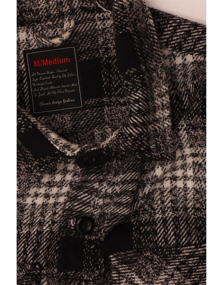 Męska koszula wierzchnia w stylu vintage, flanelowa, średnia, czarna, bawełniana krata