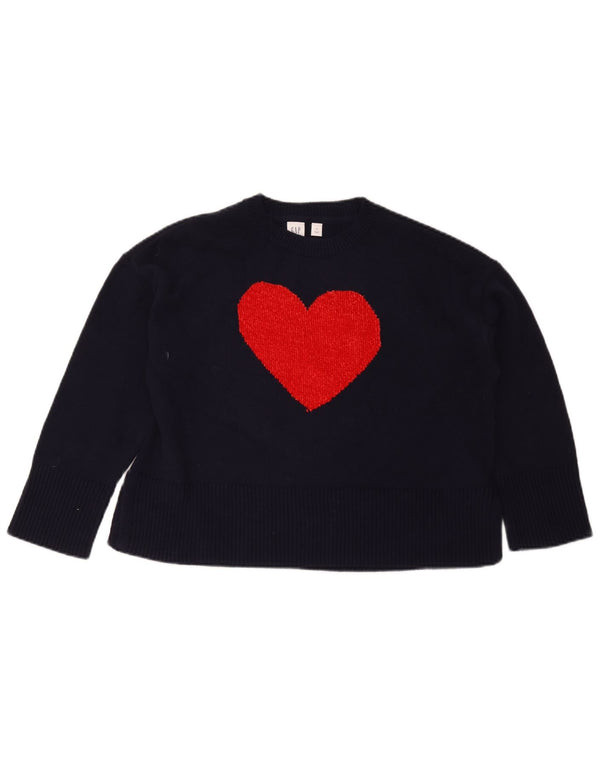 Sweter dziewczęcy Gap z graficznym wycięciem pod szyją 11-12 lat XL, granatowy, w kształcie serca