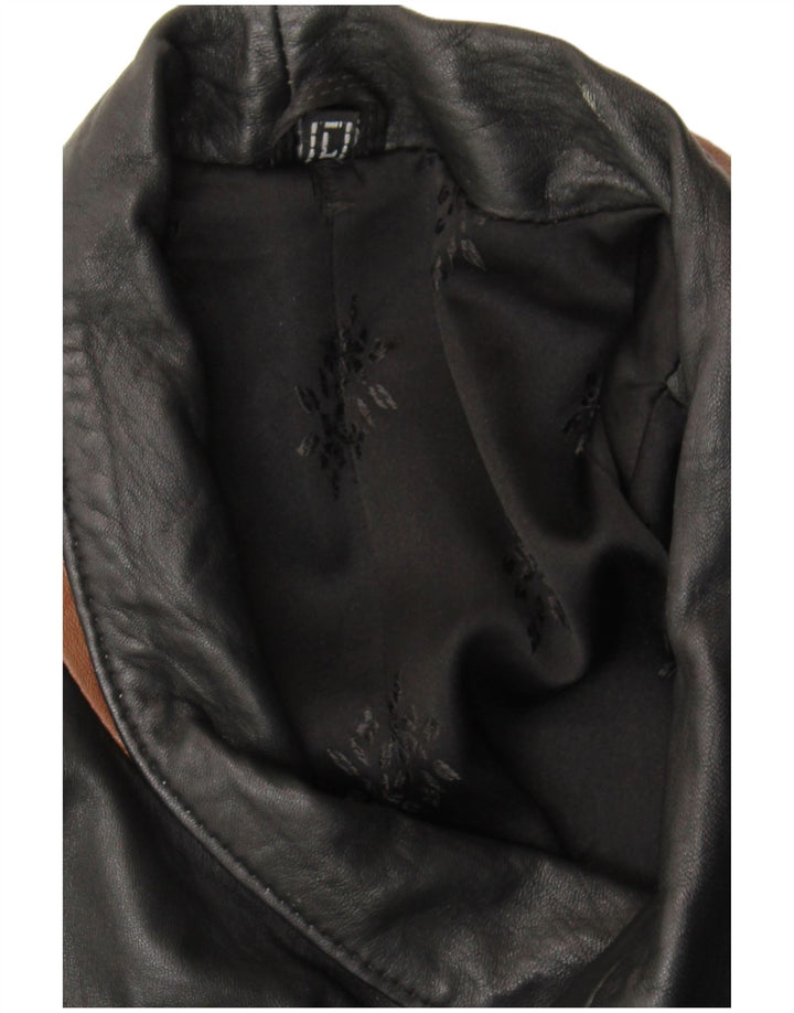 Męski płaszcz skórzany VINTAGE UK 40, duży czarny blok kolorów