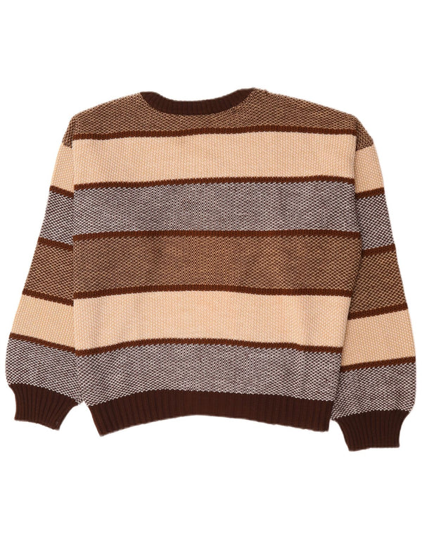 Vintage męski sweter z okrągłym dekoltem XL w brązowe paski