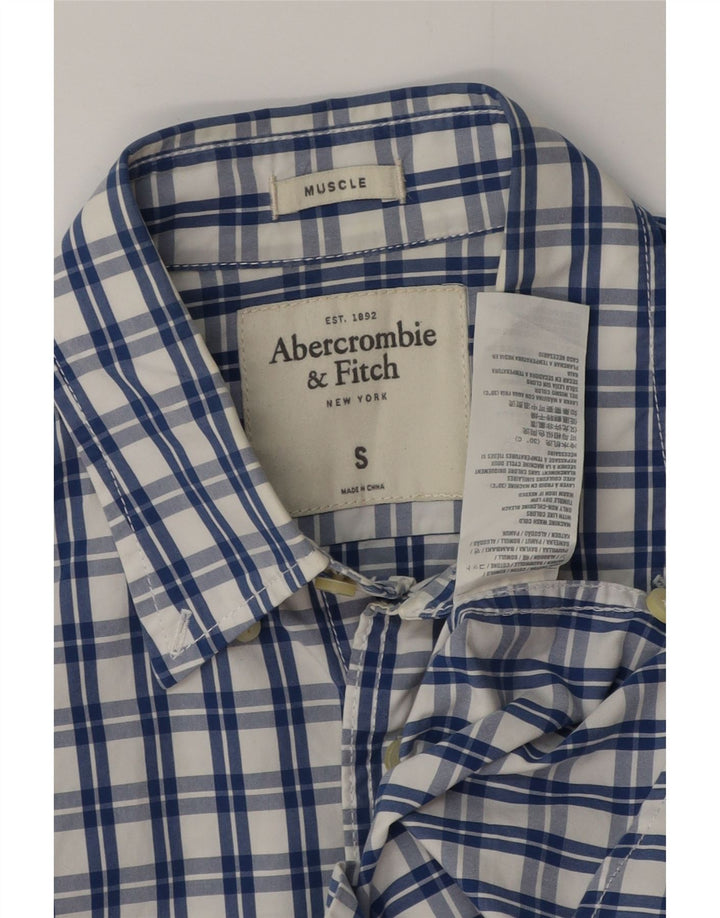 Męska koszula z krótkim rękawem ABERCROMBIE & FITCH z krótkim rękawem, mała, niebieska, bawełniana w kratkę