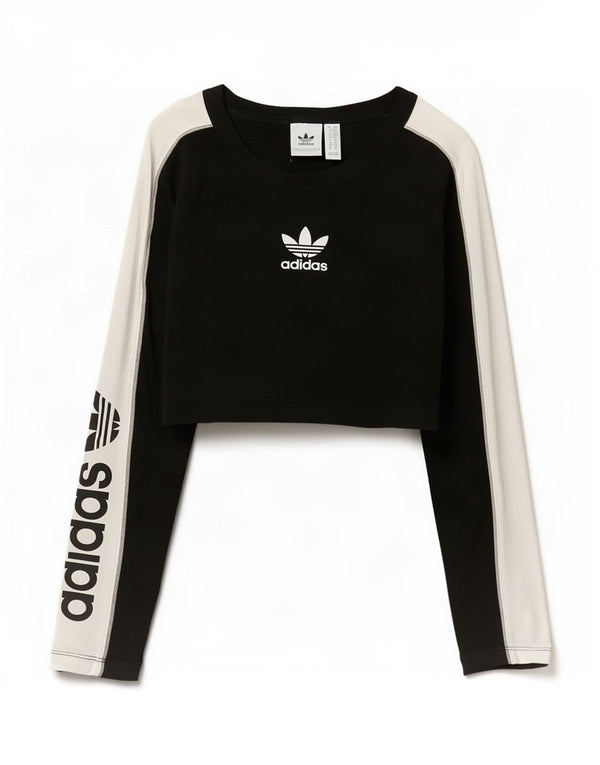 Damska koszulka Adidas Crop Graphic z długim rękawem UK 6 XS Czarna bawełna z blokami kolorów