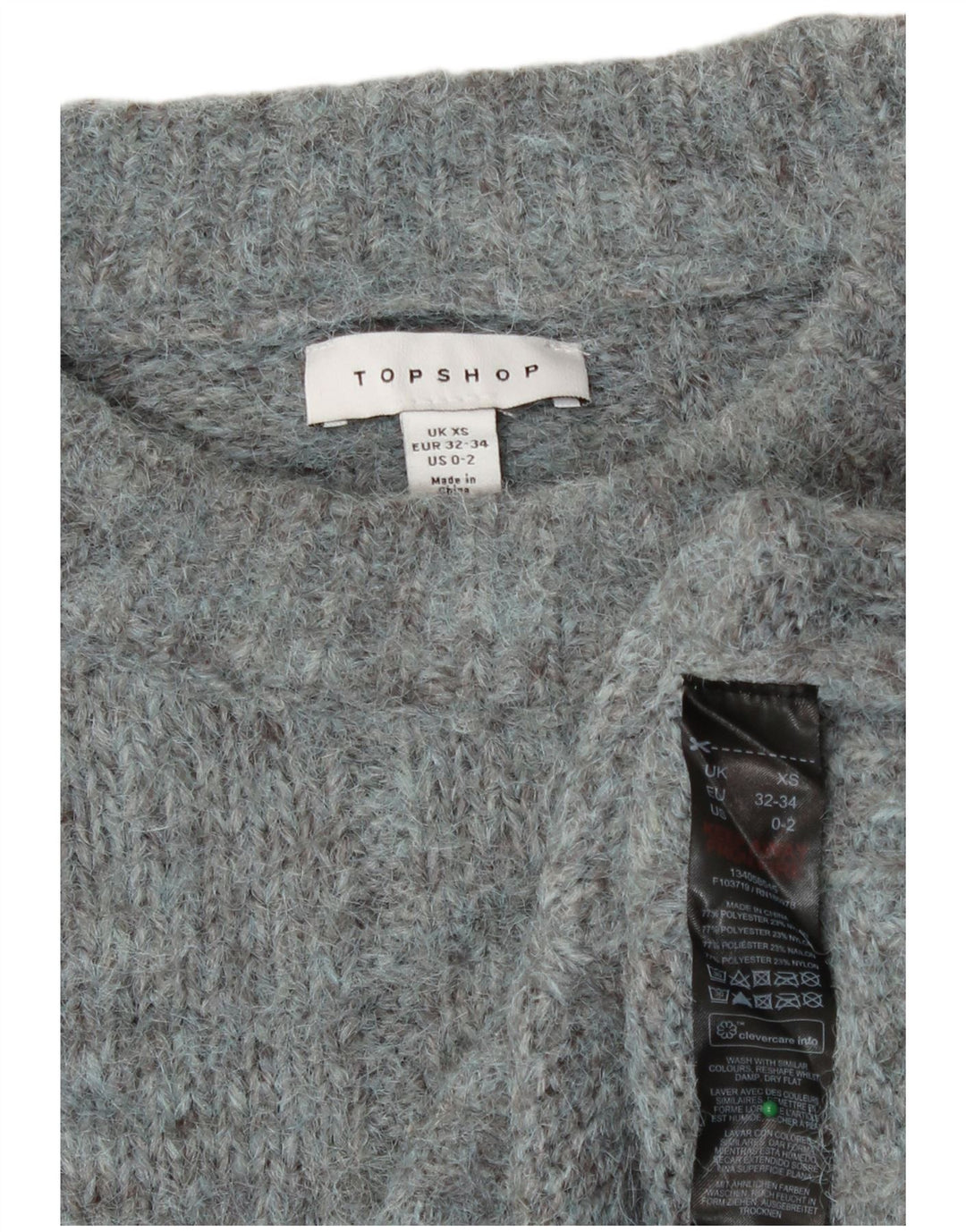 Damski sweter oversize z okrągłym dekoltem Topshop UK 6 XS, szary poliester