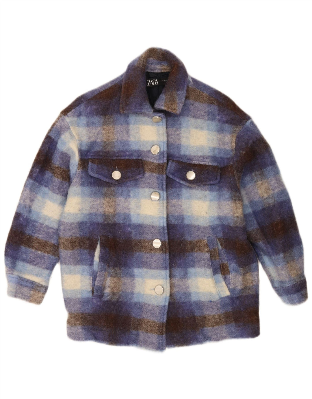 Damska kurtka oversize Zara Shacket UK 6 XS w niebieską kratę, wełniana