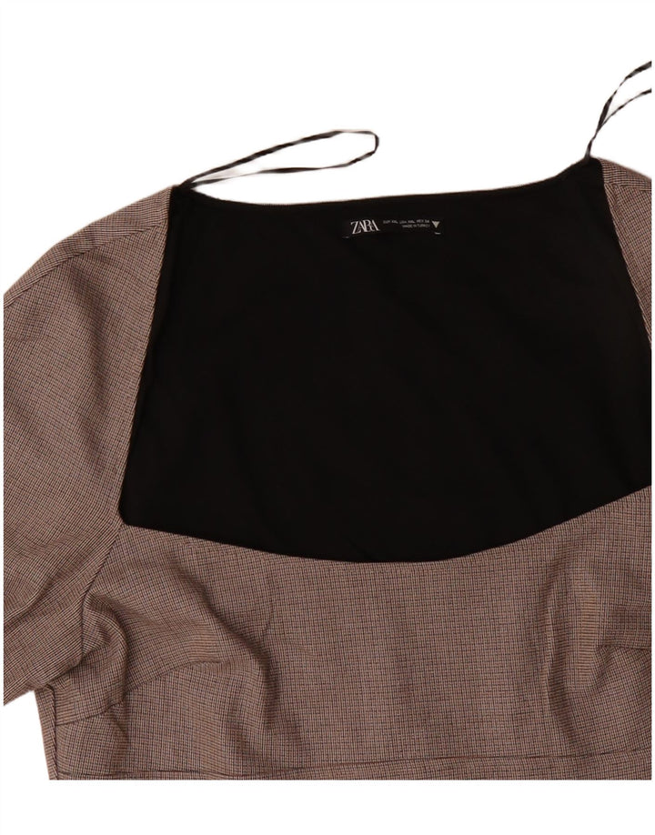 Damska sukienka płaszczowa z długim rękawem ZARA UK 20 2XL Beżowy poliester w kratę