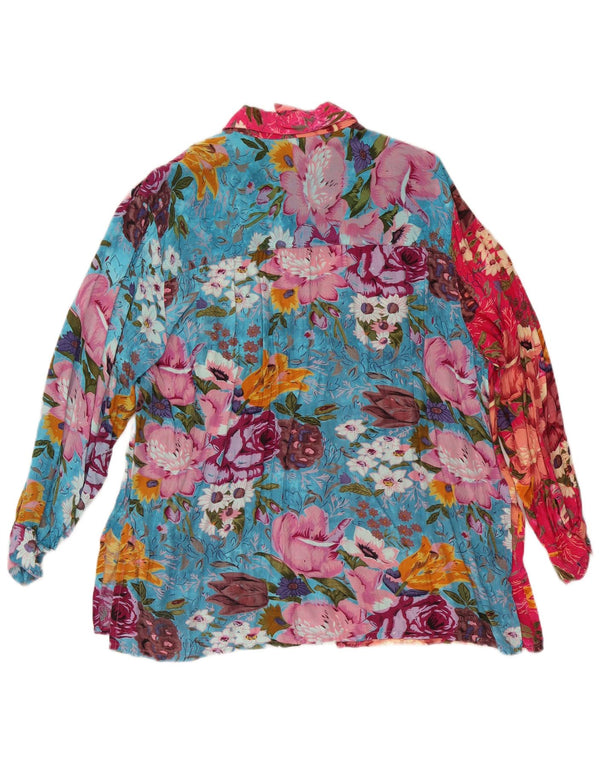 Damska bluzka koszulowa w stylu vintage UK 18 XL Wielokolorowa wiskoza w kwiaty